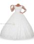 لباس عروس اسکارلت یقه قایقی آستین سه ربع و بدون دنباله از جنس گیپور مدل تارا