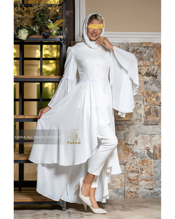 لباس مجلسی سفید بلند پوشیده 9