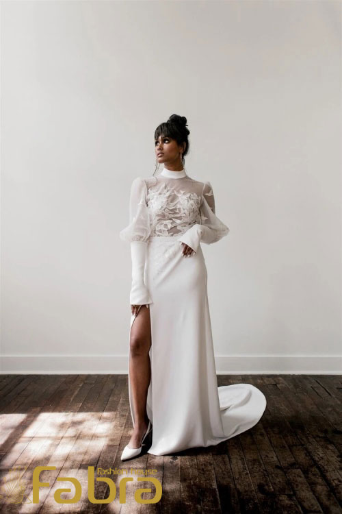 مدل لباس عروس با یقه بلند