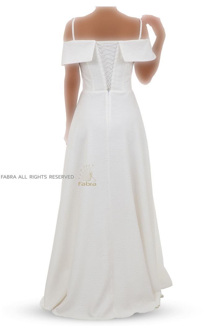 لباس عقد با قد بلند بدون آستین یقه آف شولدر از جنس ژاکارد، مدل فرناز