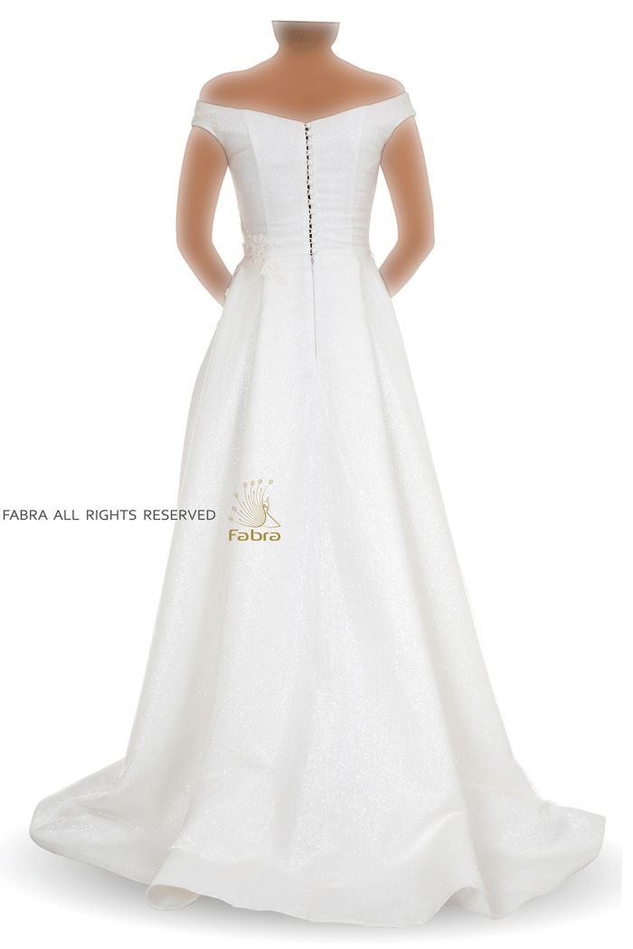 لباس عروس Modified A-Line يقه آف شولدر بدون آستين پارچه تافته اسما